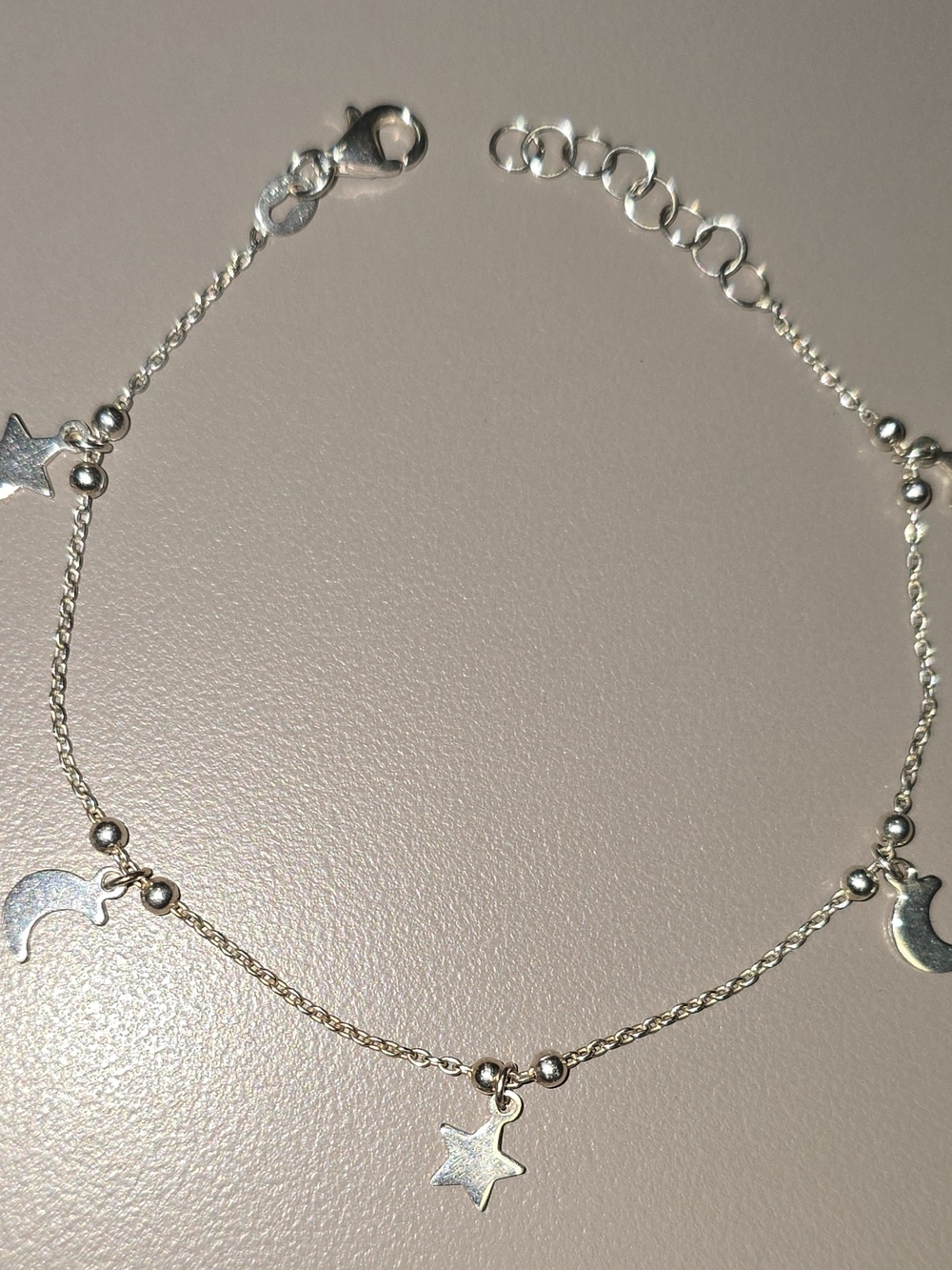 🌙 NWOT 925 Sterling Silver Dainty Moon & Star Celestial Charm Bracelet 7-8 In.✨